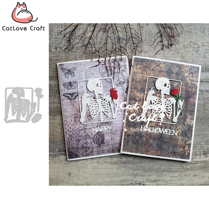 Metal Photo Panel - Catlove SkullกรอบฮาโลวีนตัดโลหะตายScrapbookingแม่พิมพ์Stencil Dieตัดการ์ดทําDIY Craftลายนูนใหม่ตาย