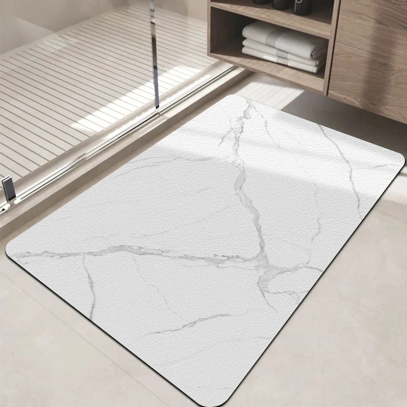 พรมเช็ดเท้าลายหินอ่อนสีขาวเทา  - Puzzle Blank White บทวิจารณ์และราคา